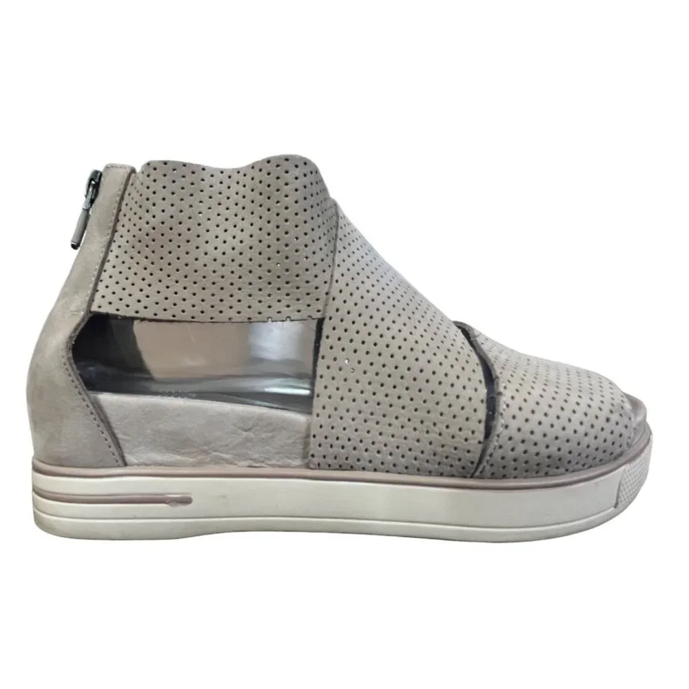 Eileen Fisher Women's 8.5 Sandals Wedge Open Toe Perforated Beige Zip Closure - Picture 5 of 8